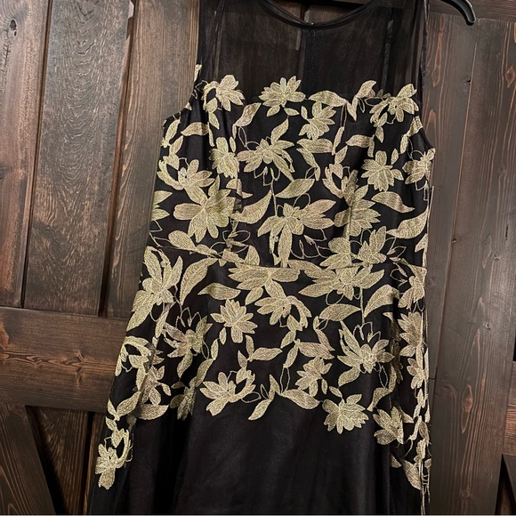 NWT Tahari ASL Black Lace Tulle Dress with Gold Floral Design 12 - Picture 6 of 11